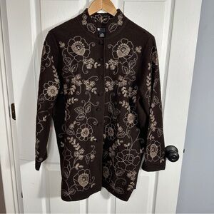 Vintage Carole Little woman size 1X, 100% wool jacket, embroidered, brown
